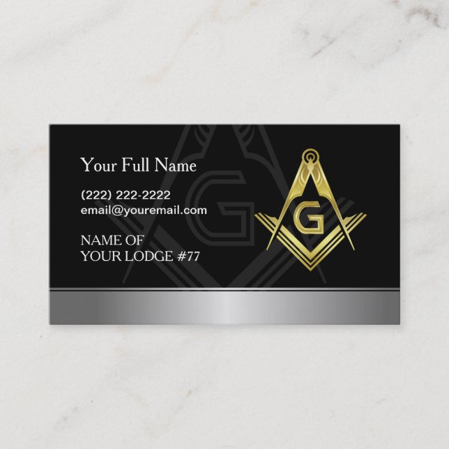 Masonic Business Cards | Black, Gold & Silver (Front)