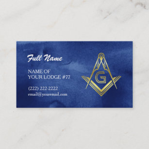Masonic Business Cards   Blue & Gold Watercolor