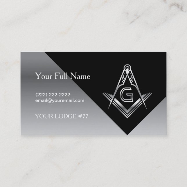 Masonic Business Cards, Silver & Black Freemasonry Business Card (Front)