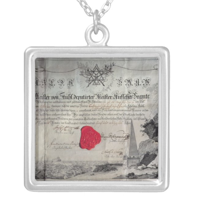 Masonic certificate, 1785 silver plated necklace (Front)