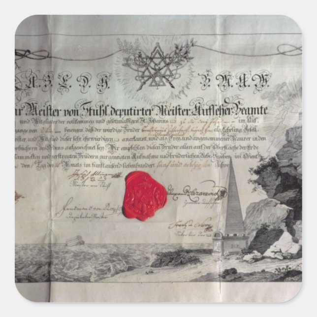 Masonic certificate, 1785 square sticker (Front)