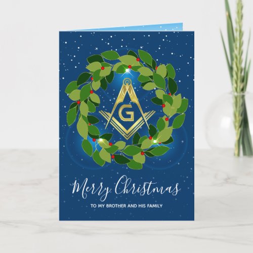 Masonic Christmas Cards  Navy Gold Holiday Wreath