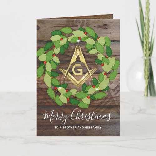 Masonic Christmas Cards  Rustic Wood Gold