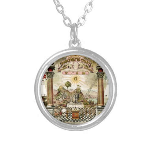 Masonic Emblematic Chart Silver Plated Necklace