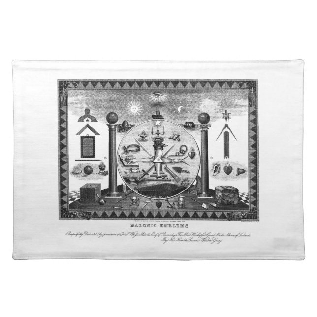 Masonic Emblems Chart from 1874 Cloth Placemat (Front)
