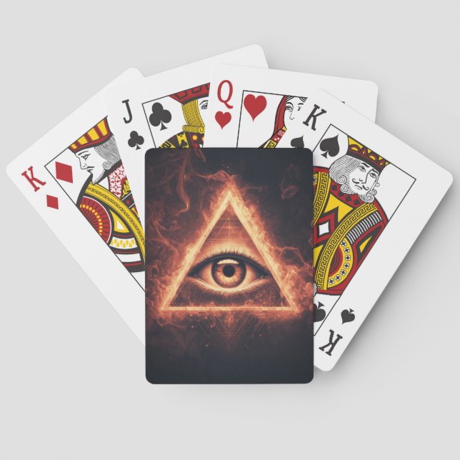 masonic eye pyramid illuminati in fire symbol poker cards (Back)