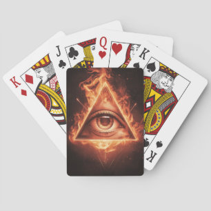 masonic eye pyramid illuminati in fire symbol  poker cards