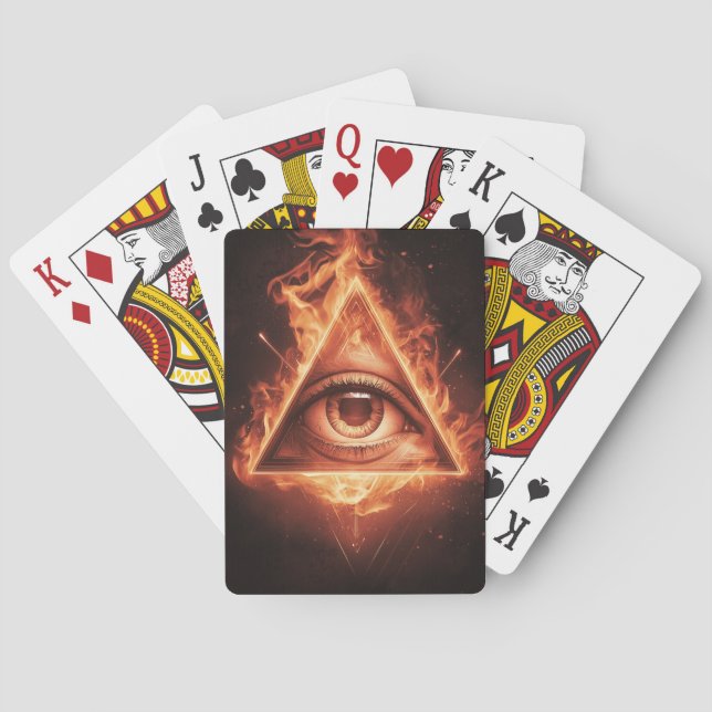 masonic eye pyramid illuminati in fire symbol  poker cards (Back)