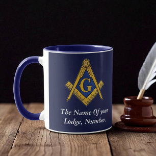 Masonic Freemason Compass Navy Blue Mug