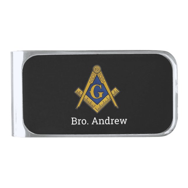 Masonic Freemason Freemasons Square and Compass Silver Finish Money Clip (Front)