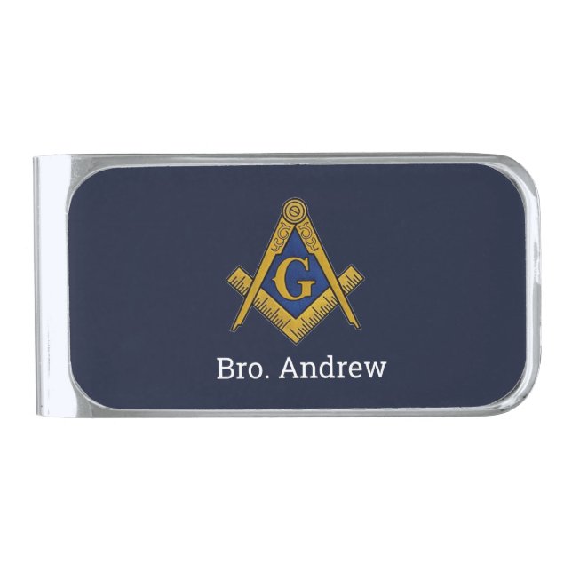 Masonic Freemason Freemasons Square and Compass Silver Finish Money Clip (Front)