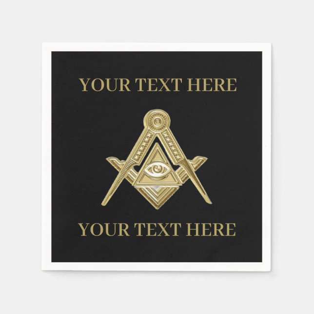 Masonic Freemason Square and Compass Black Gold Napkins (Front)