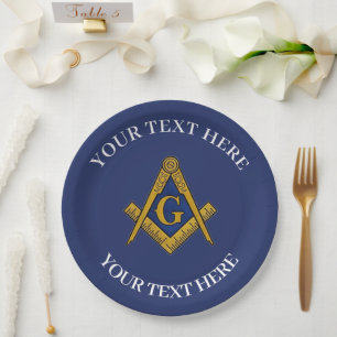 Masonic Freemason Square and Compass Blue  Paper Plates