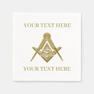 Masonic Freemason Square and Compass Gold Napkins