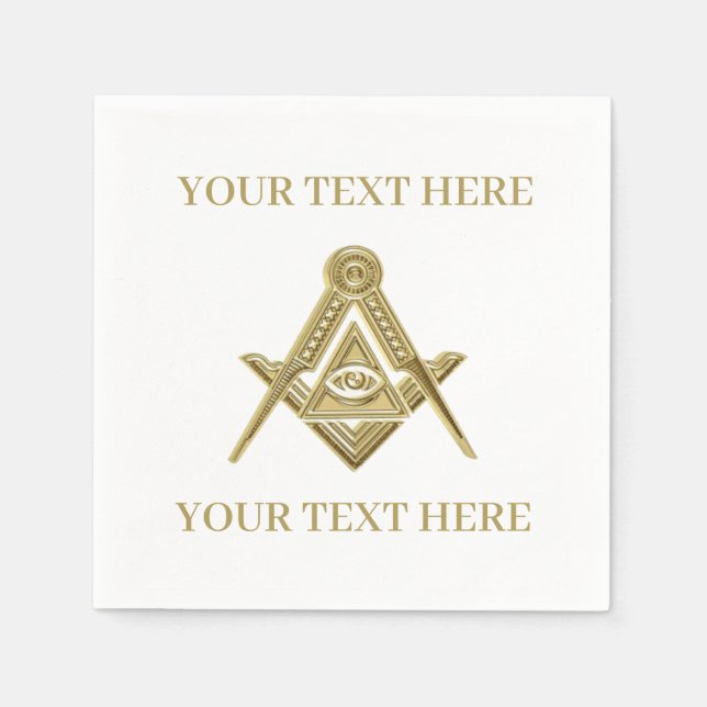 Masonic Freemason Square and Compass Gold Napkins (Front)