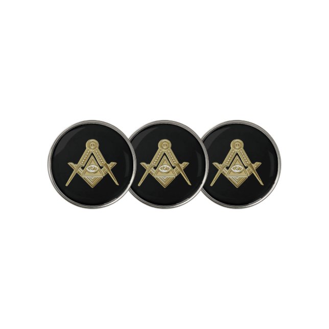 Masonic Freemasons Masonry Square and Compass Golf Ball Marker (3 Up)