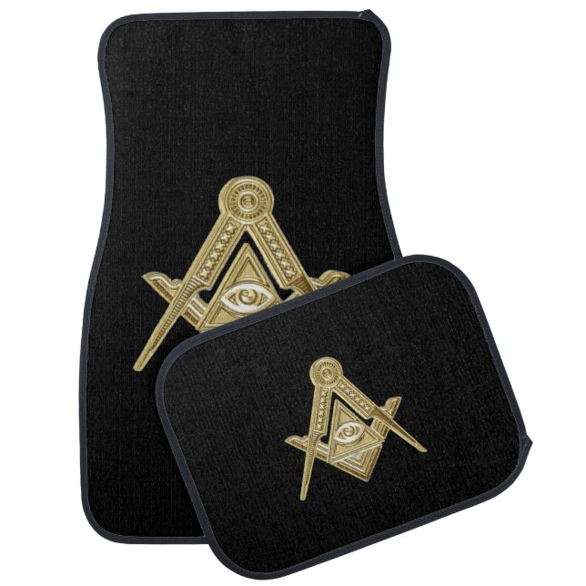 Masonic Freemasons Square and Compass Black Car Floor Mat (Set)