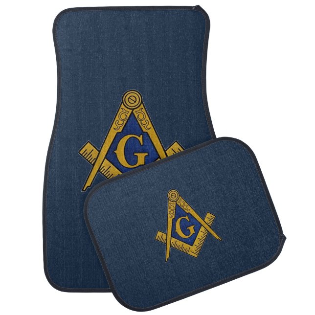 Masonic Freemasons Square and Compass Navy Blue Car Floor Mat (Set)