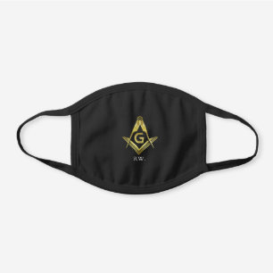 Masonic Gold Square Compass Monogram Freemason Black Cotton Face Mask