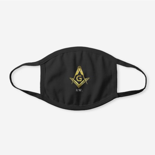 Masonic Gold Square Compass | Monogram Freemason Black Cotton Face Mask (Front)
