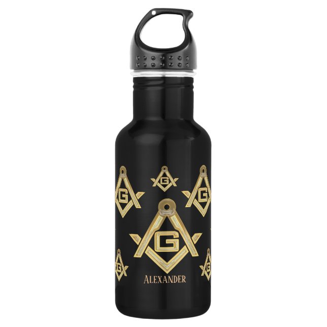 Masonic Golden Rush Stainless Steel Water Bottle (Front)