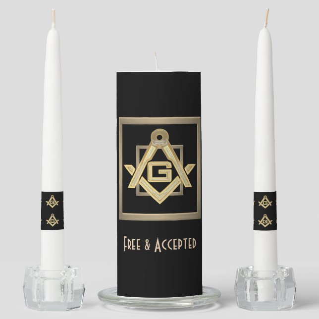 Masonic Golden Rush Unity Candle Set (Front)