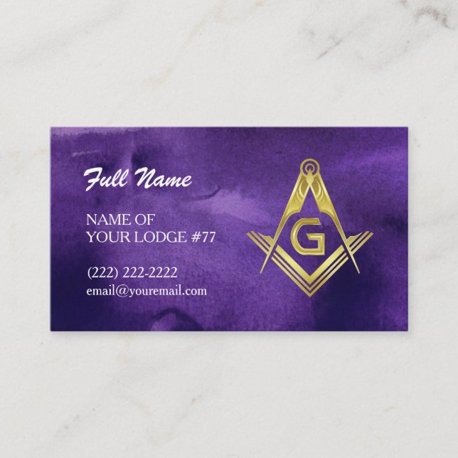 Masonic Grand Lodge Business Cards | Purple & Gold (Front)