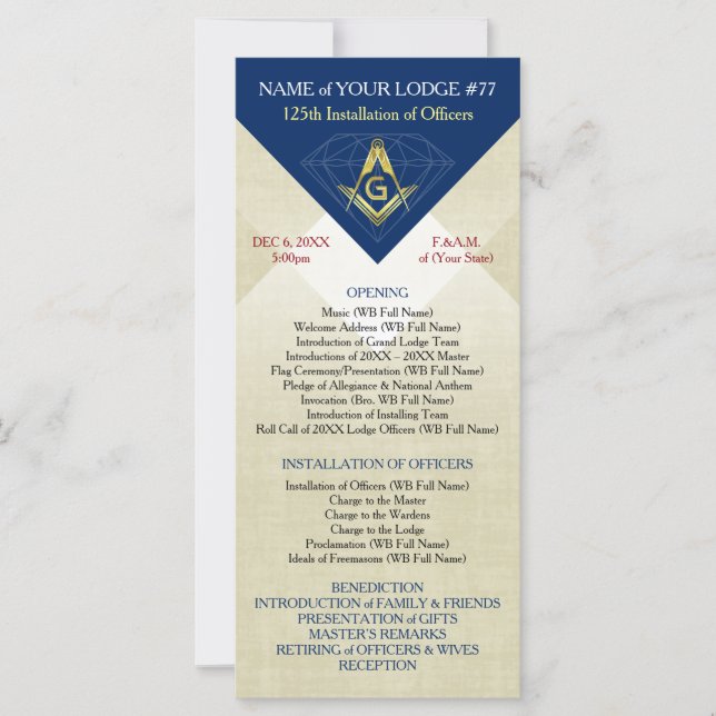 Masonic Installation Template | Blue Diamond (Front)