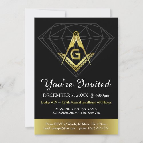 Masonic Invitation  Gold  Black Diamond Template