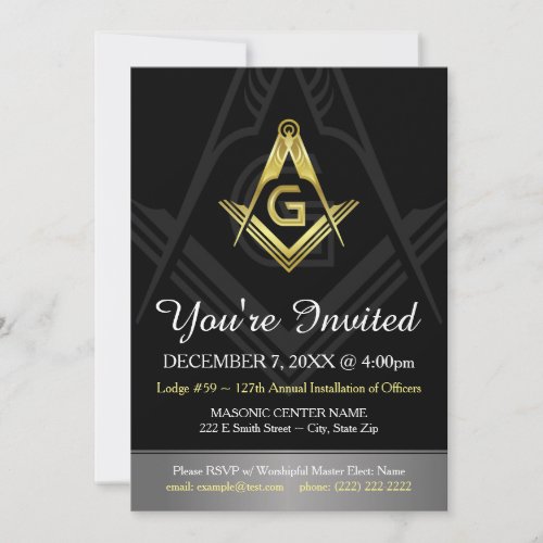 Masonic Invitation Template  Black Gold  Silver