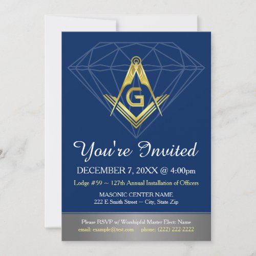 Masonic Invitations  Gold Blue Diamond Template