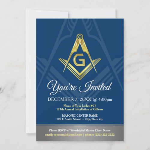 Masonic Invitations  Navy Blue and Gold Freemason