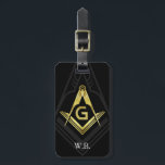 Masonic Luggage Tags | Black Gold Freemason<br><div class="desc">Looking for personalized masonic luggage tags for yourself, or a fellow brother? The design of this classy modern freemason bag tag depicts a gold square and compass logo over a rich black background. Add your own monogram initials, and customize the information on the back. From your desktop computer, you can...</div>