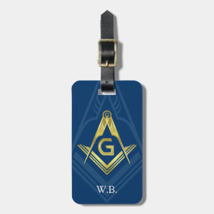 Masonic Luggage Tags   Navy Blue Gold Freemason