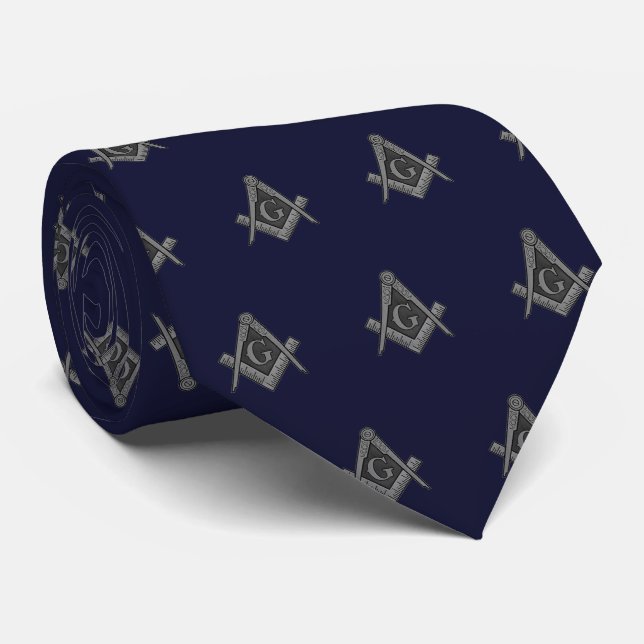 Masonic Masonry Blue Freemason Pattern Neck Tie (Rolled)