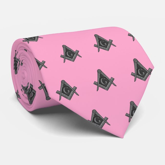 Masonic Masonry Freemason Pattern Pink Neck Tie (Rolled)