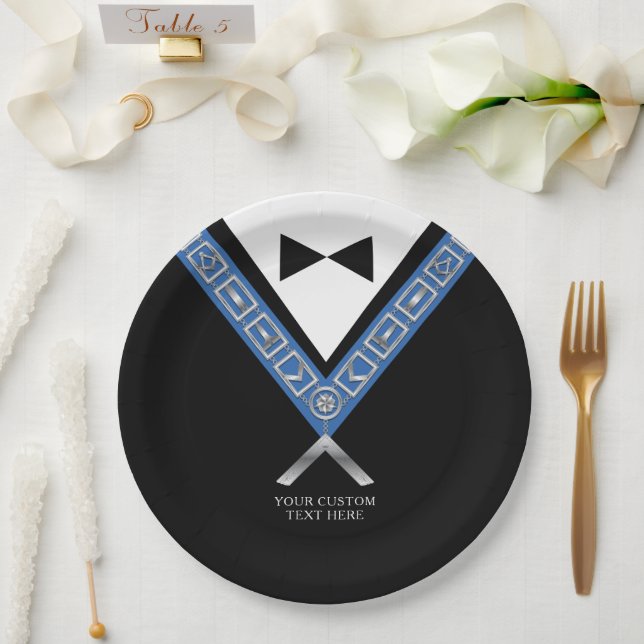 Masonic Masters Jewel Tux Template Freemason Paper Plates (Wedding)