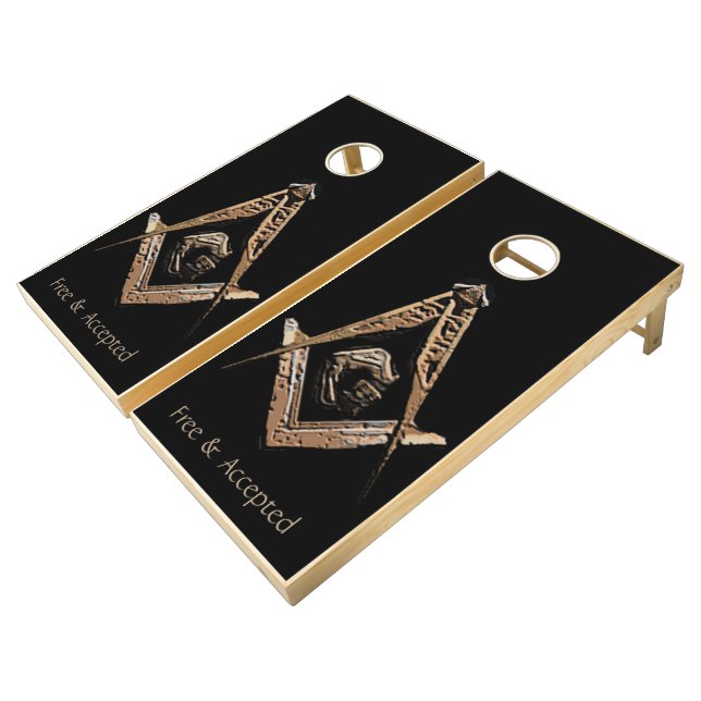 Masonic Minds (BrownishGold) Cornhole Set (Angled)