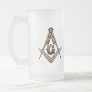 Masonic Minds (Golden) Frosted Glass Beer Mug
