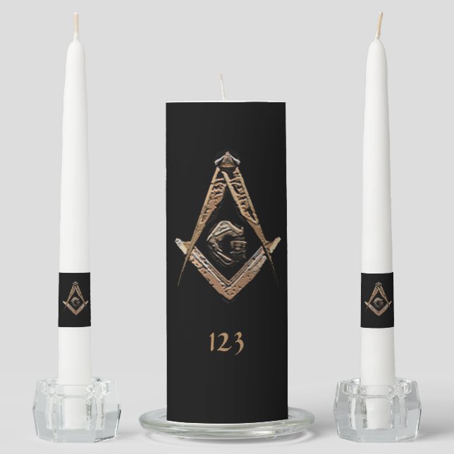 Masonic Minds (Golden) Unity Candle Set (Front)