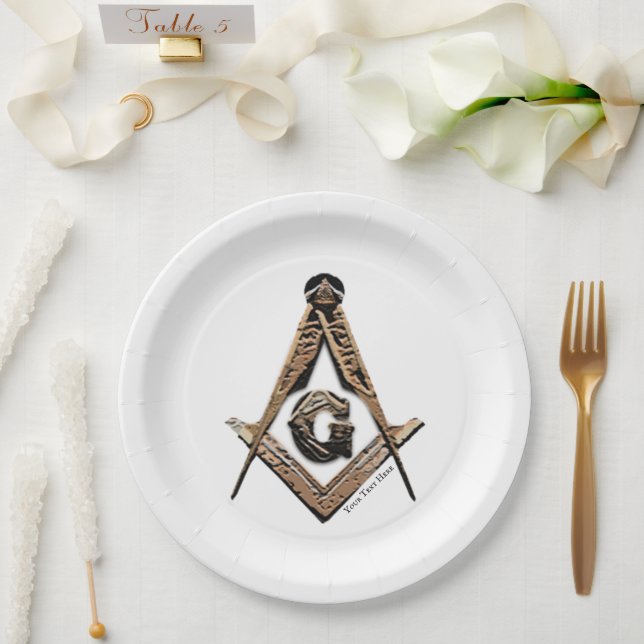 Masonic Minds (GoldenBrownish) Paper Plates (Wedding)
