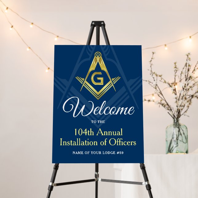 Masonic Navy Blue and Gold Freemason Welcome Party Foam Board (In Situ (Stand))