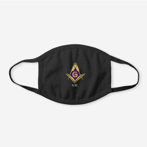 Masonic Purple Gold Square Compass  Grand Lodge Black Cotton Face Mask