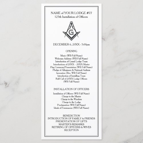 Masonic Rack Card Program Guide Template