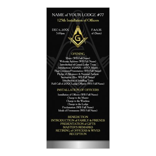 Masonic Rack Card Template  Black Gold  Silver