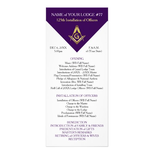 Masonic Rack Card Template  Purple  Gold