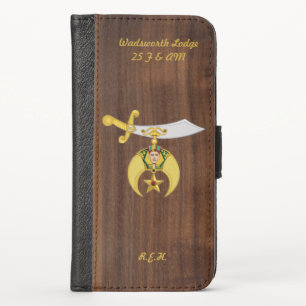 Masonic Shriners Symbol with Faux Wood Monogrammed iPhone X Wallet Case