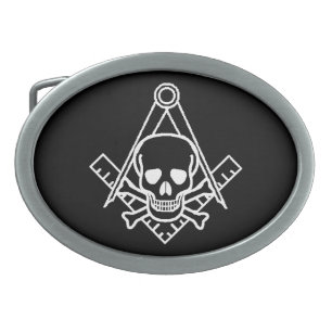 Masonic Skull and Crossbones Oval Belt Buckle