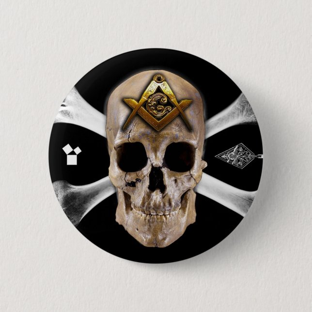 Masonic Skull & Bones Compass Square Pinback Button (Front)