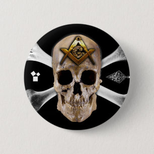 Masonic Skull & Bones Compass Square Pinback Button